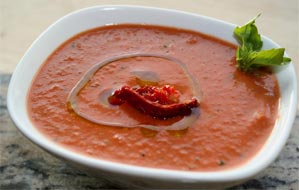 Cream of Roasted Pepper & Tomato Soup With Tuscan Herb Olive Oil